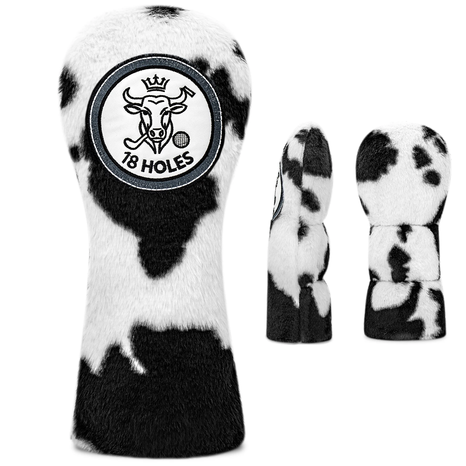 1PC/4PCS Plush Cow Print Golf Club Head Covers, Soft Faux Fur Material, Embroidery Logo Design, Rotatable Number Tags