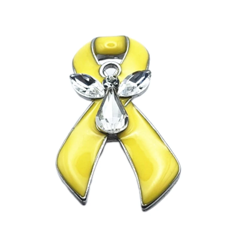 ZB91 Elegant Ribbon Angel Pin Adornment Inspirational Yellow Ribbon Angel Pin with Crystals Fashion forward Pin Jewelry