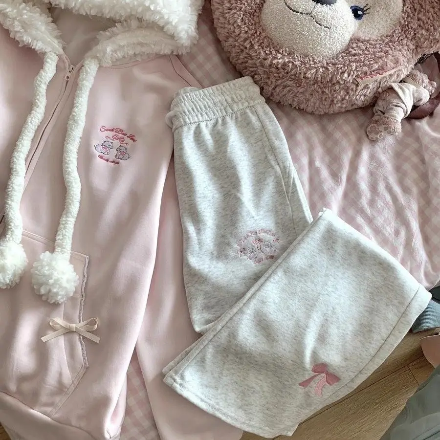 انمي ياباني Kawaii مقنعين سترة طويلة الأكمام المرأة عادية الحلو البلوز سستة لون نقي الكرتون طباعة 2025 الخريف #5