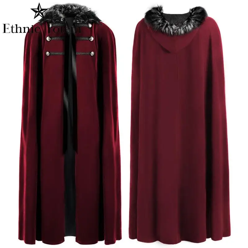 Medieval Fur Collar Cloak Larp Coat Winter Viking Renaissan Cosplay Cape Men Women Halloween Vintage Gothic High Quality Cape