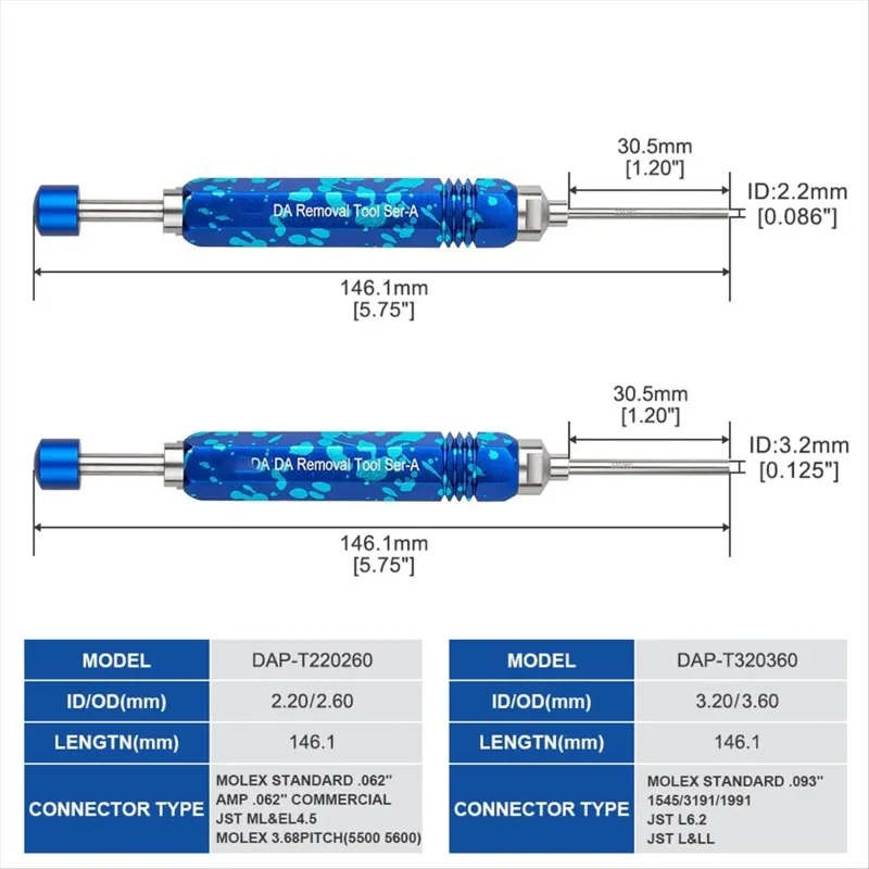 Molex Pin Extractor Tool for Molex .062in & .093in Pin and Socket Connectors, 2PCS Tube Type Ejector Rod Insertion Tools
