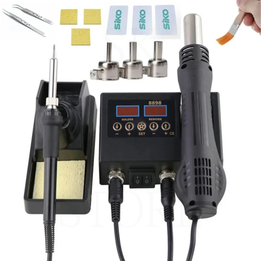 

2 In 1 600W Hot Air Gun LCD Digital Display Welding Soldering Rework Station 8898 For Mobile Phone BGA SMD PCB IC Solderng Iron