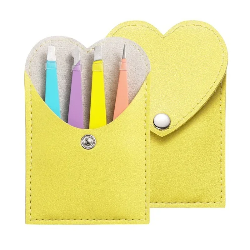 眉毛ピンセットセット: 4個の眉毛クリップクランプ、毛ひげの除去用、レザーケース付きメイクアップツール(スラント)