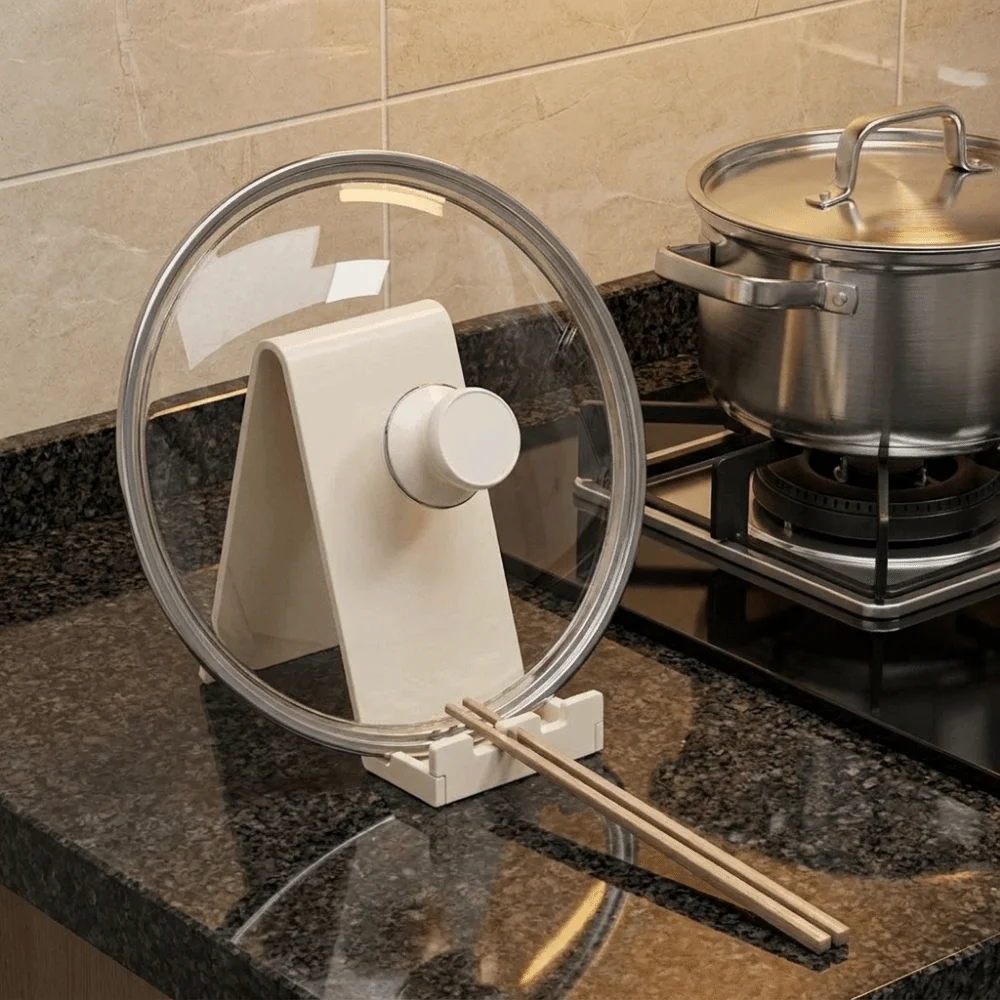 Multi-functional Carbon Steel Pot Lid Holder Rustproof Stable Pot Cover Shelf Space Saving Kitchen Utensil Rest Cabinet