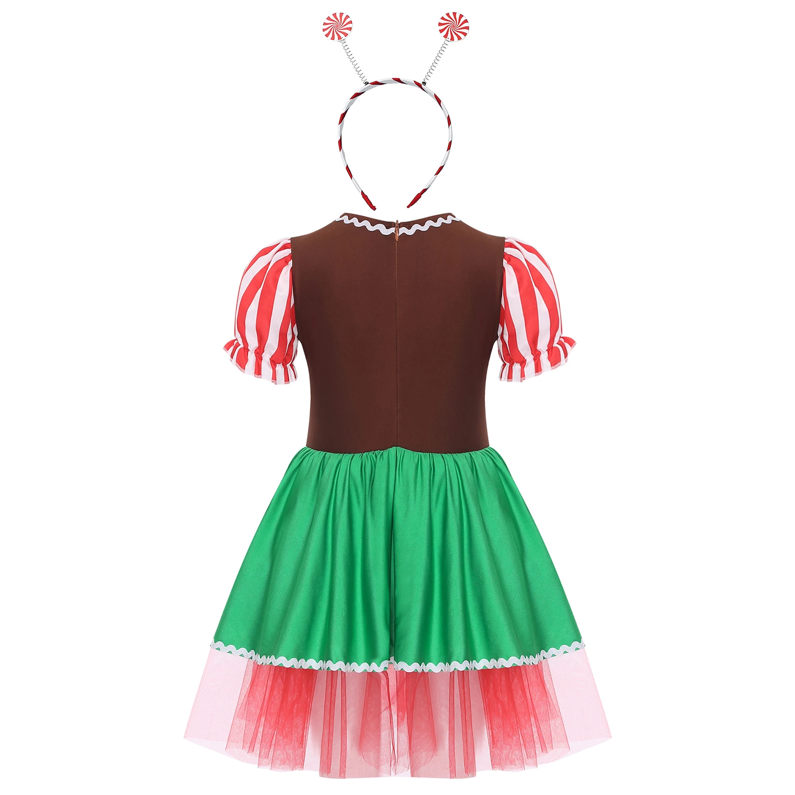 الفتيات عيد الميلاد سانتا كوكي تأثيري الزنجبيل رجل زي نفخة الأكمام قصب الحلوى الباليه توتو فستان التزلج الرقص ثياب