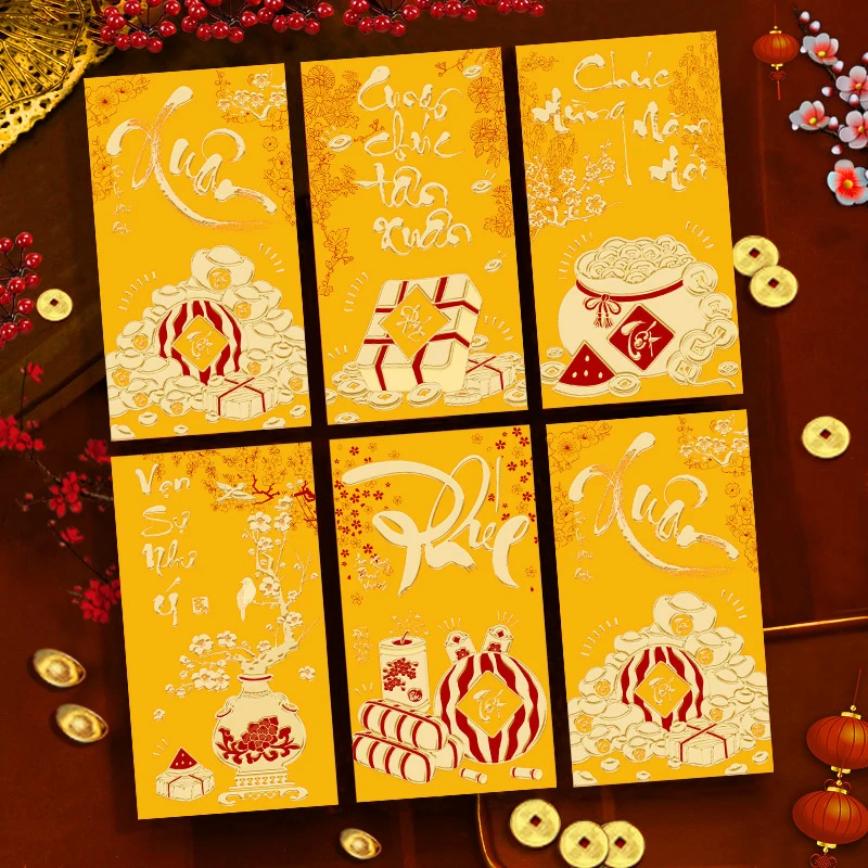 6 قطعة مغلف أحمر Chienses السنة الجديدة مغلفات المال شنطة هدايا هونغباو محظوظ حقيبة المال مهرجان الربيع نوفيل تشينو 2026