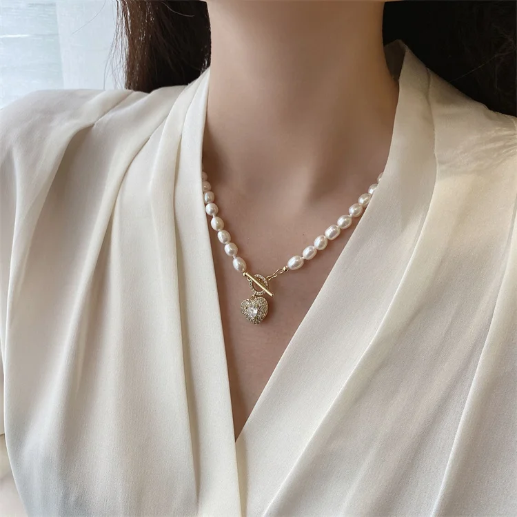 Real Natural Pear AAA Zricon Heart OT Chain l Necklace Women Jewelry Punk Designer Runway Rare Simply Gown Boho Japan Korean image 2