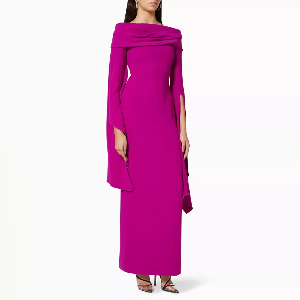 

Casual Prom Dress Boat Neck Maxi Column Straight Evening Gowns for Women 2026Long Sleeves Slit Wedding Party Dress Customized