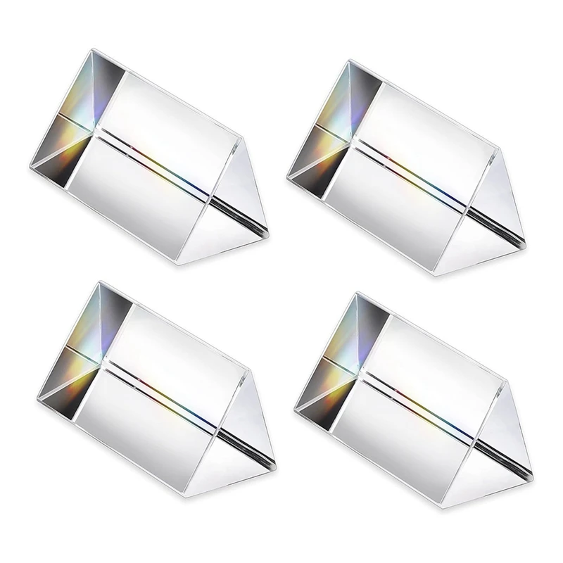 Triangular Prism For Rainbow Lights Crystal Optical Prisms Glass Physics Teaching Refracted Light Spectrum 4Piece Clear