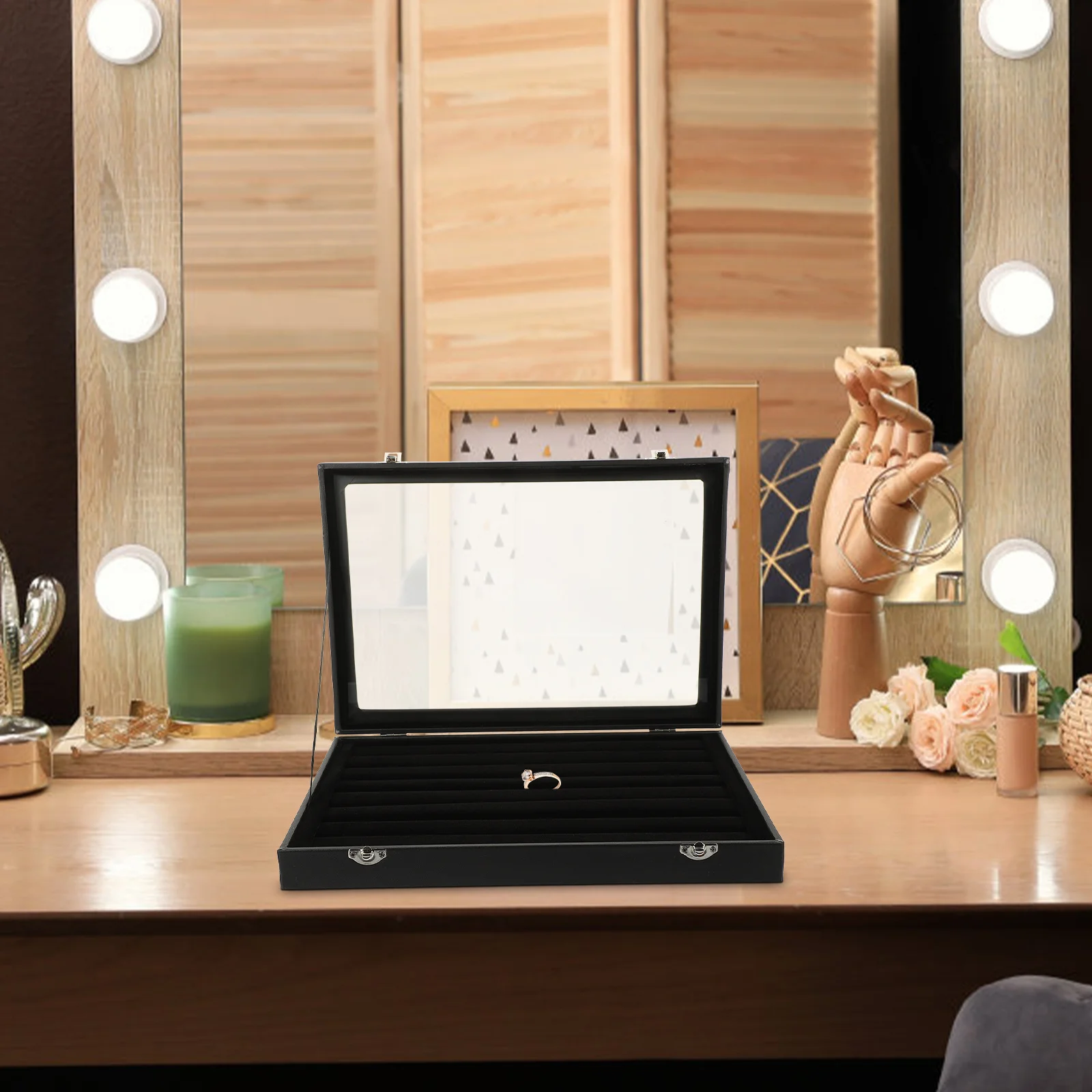 صندوق تخزين المجوهرات، صندوق منظم مجوهرات بسيط كبير، حامل سوار وخاتم، حاوية عرض للسفر للنساء