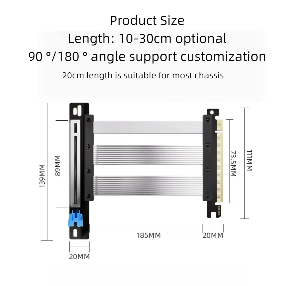 Câble de carte graphique TISHRIC PCIE 5.0 16X 128 Go/s 90 ° 180 ° Angle pour carte vidéo RTX 40/50 AMD RX 7000/8000 série PCIE5.0 PCIE4.0