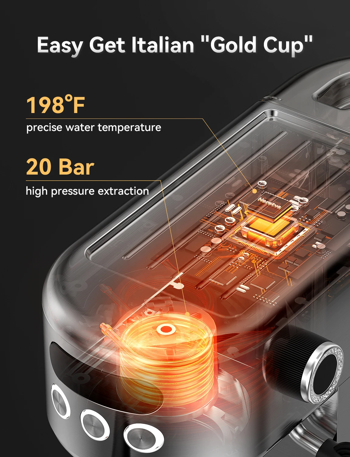 ماكينة اسبريسو Neretva 20 بار ماكينة اسبريسو مدمجة مع شاشة LED ورغوة الحليب (220 فولت)