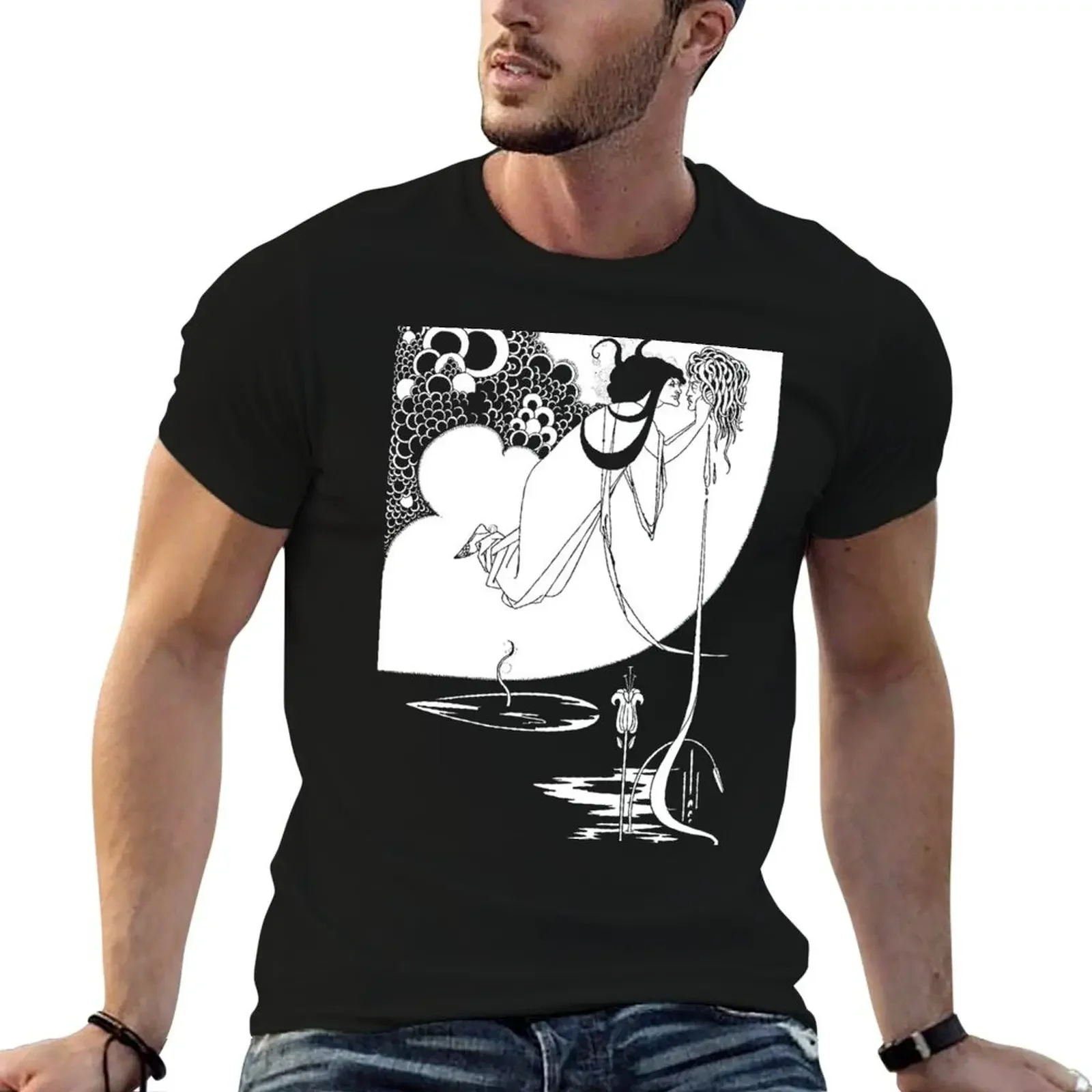 Enhanced Aubrey Beardsley The Climax 1893 on Black T-Shirt cotton man t-shirts blue lock t shirts men