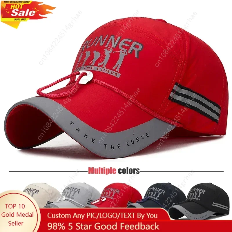 New Fashion Casual Baseball Cap Outdoor Sport Hats Quick-Drying Fabric Reflective Strip Windproof Rope Fishing Design