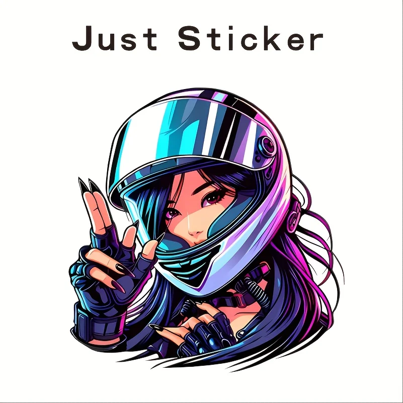 

1PC Cyber Helmet Girl Sticker Colorful Blue Purple Pink Design Decorative Decal For Car Laptop Accessories