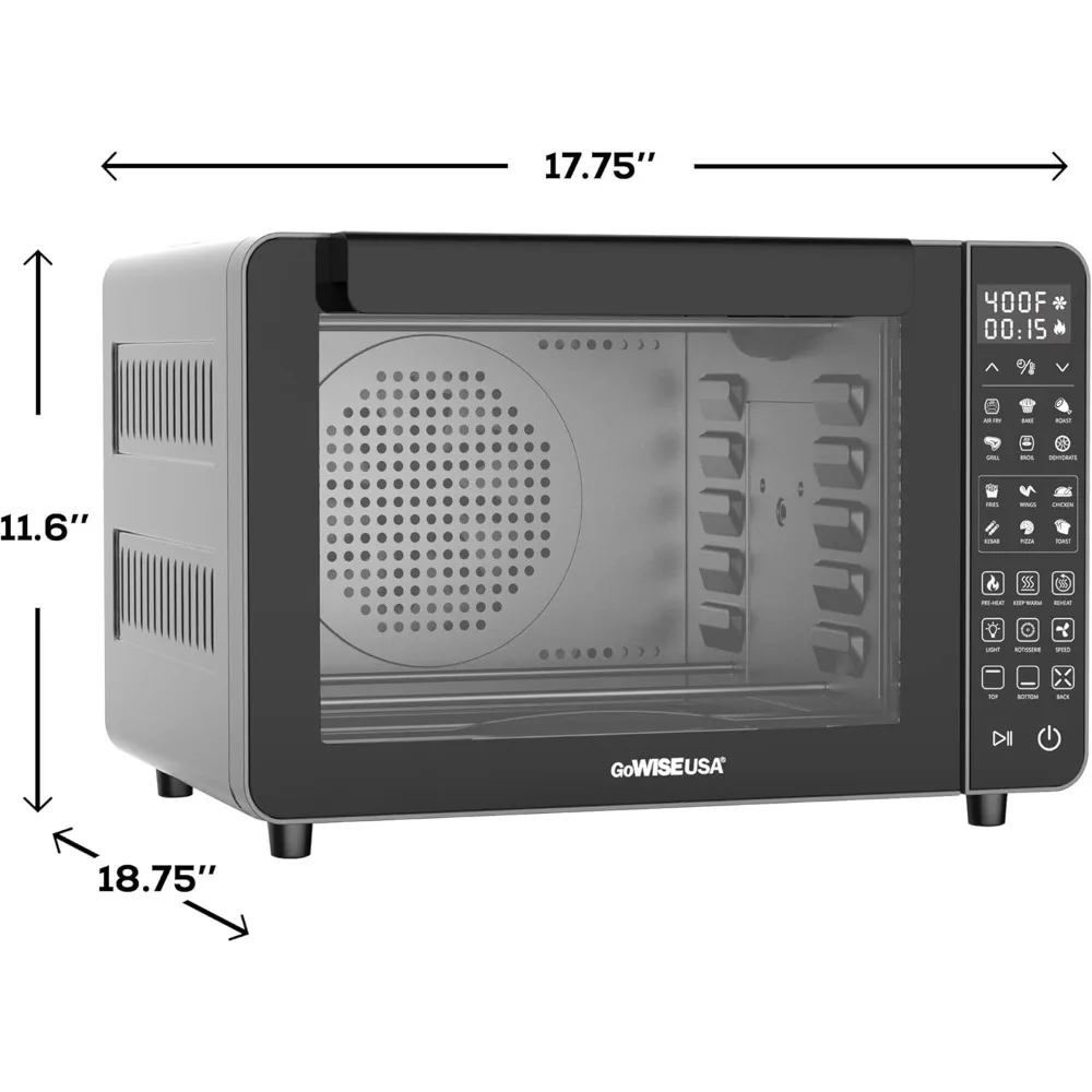 25-Quart Air Fryer Oven & Professional Dehydrator with 3 Heating Elements & Rotisserie,12 Functions, Preheat & 5 Cooking Levels