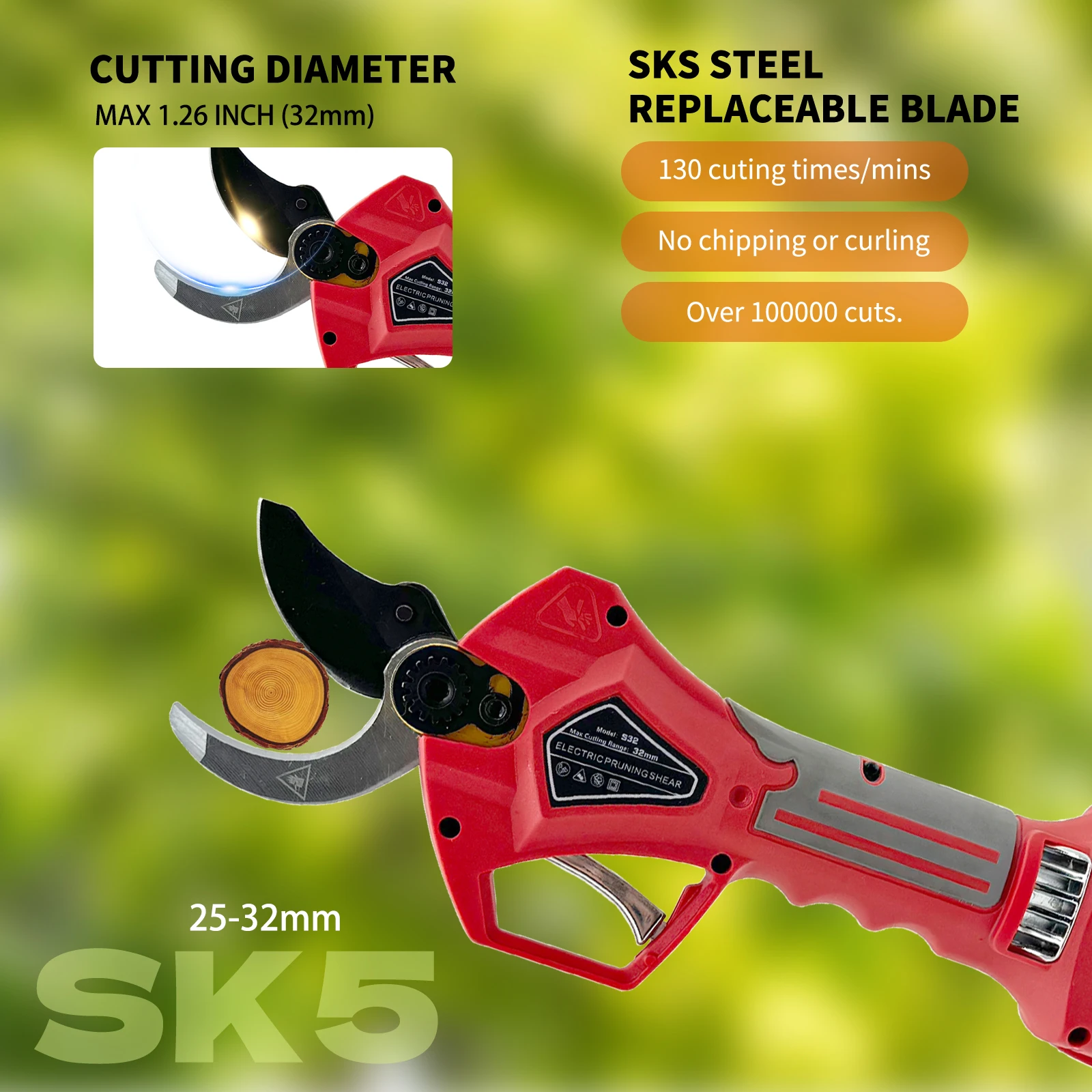 21V Cordless Pruner Lithium-ion Pruning Shear Efficient scissors Bonsai Electric Tree Branches garden tools electric S32 32mm