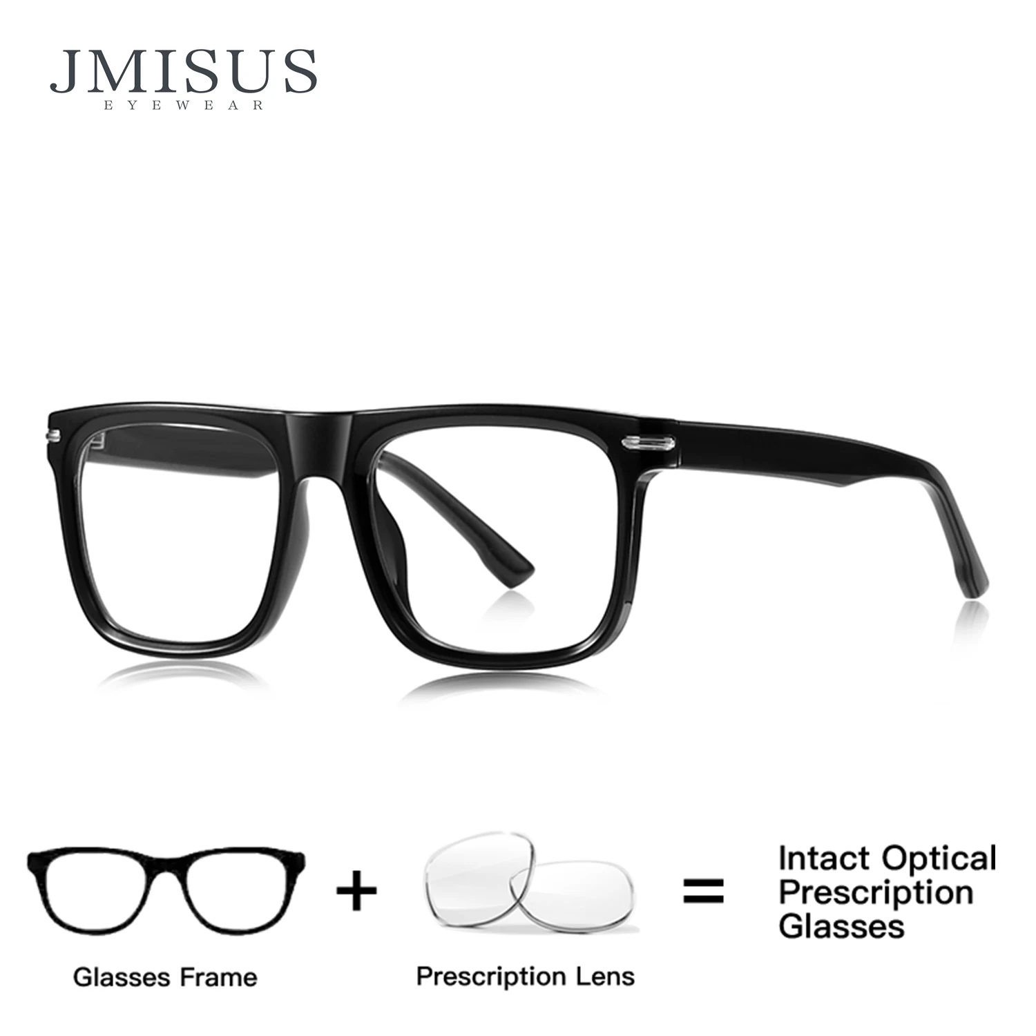 

JMISUS Men Custom Prescription Glasses Square Acetate Frame with Photochromic Myopia Correction Lenses