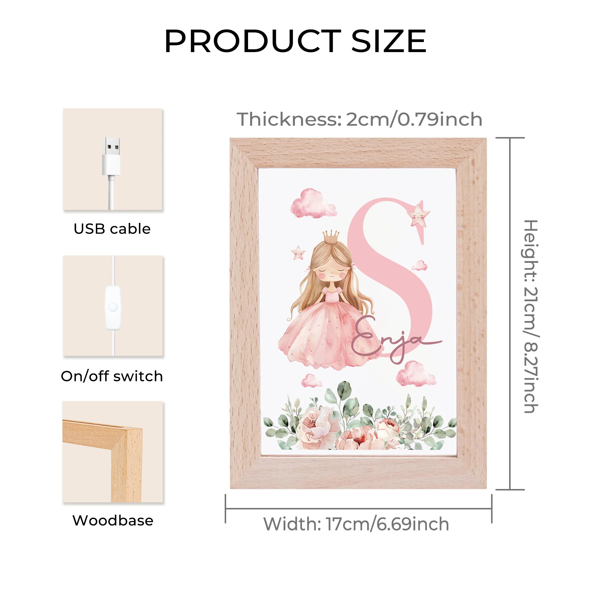 2D شقة مخصصة اسم الأرجواني فتاة LED الاكريليك ليلة ضوء الخشب إطار صور 21x17 سنتيمتر الكرتون الأطفال غرفة نوم الهدايا ديكور المنزل هدية #6