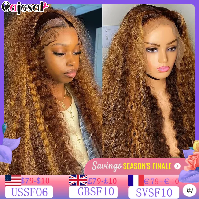 16 36 Inch Highlight Ombre Hd Lace Frontal Wig Curly Human Hair Wigs 4/27 Colored 13x4 13x6 Deep Wave Curly 4x4 Lace Closure Wig