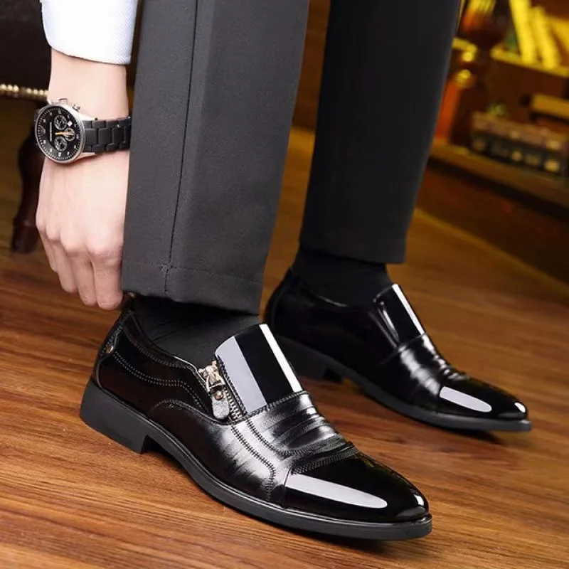 

Fashion Business Zipper Footwear Casual Comfort Male 2026 Men's Leather Shoes Sharp Pointed Outdoor Anti Slip Flat