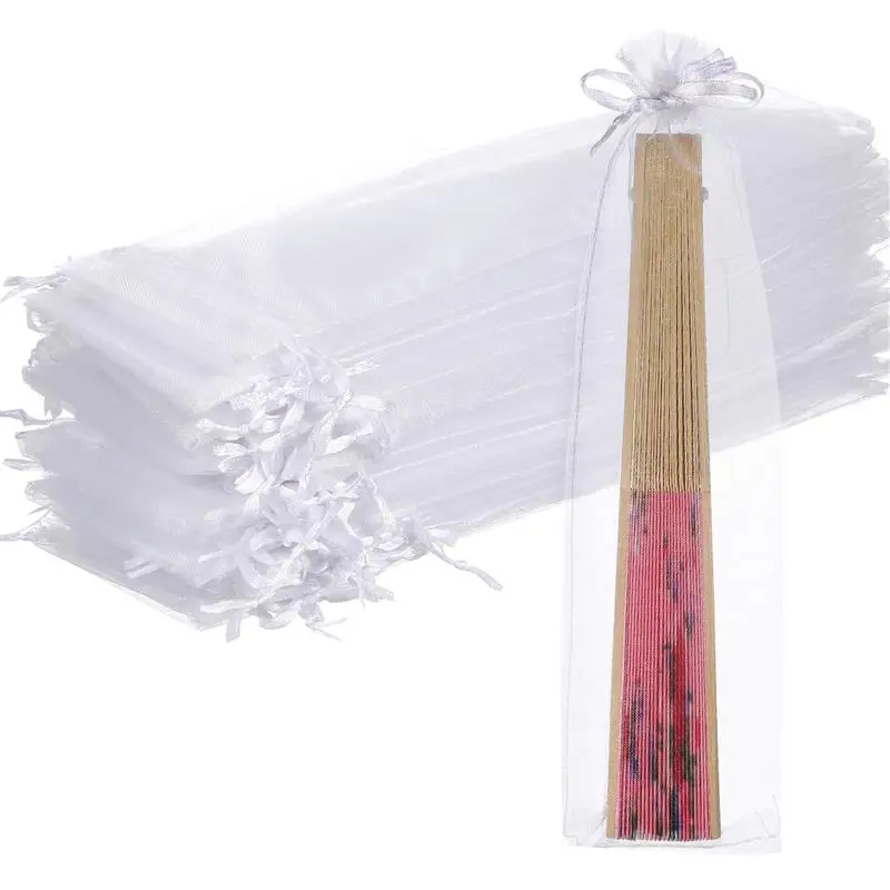 

50pcs Drawstring Organza Folding Hand Fan Pouch Party Wedding Favor Gift Bags New Convenient And Minimalist Mesh Drawstring Fan