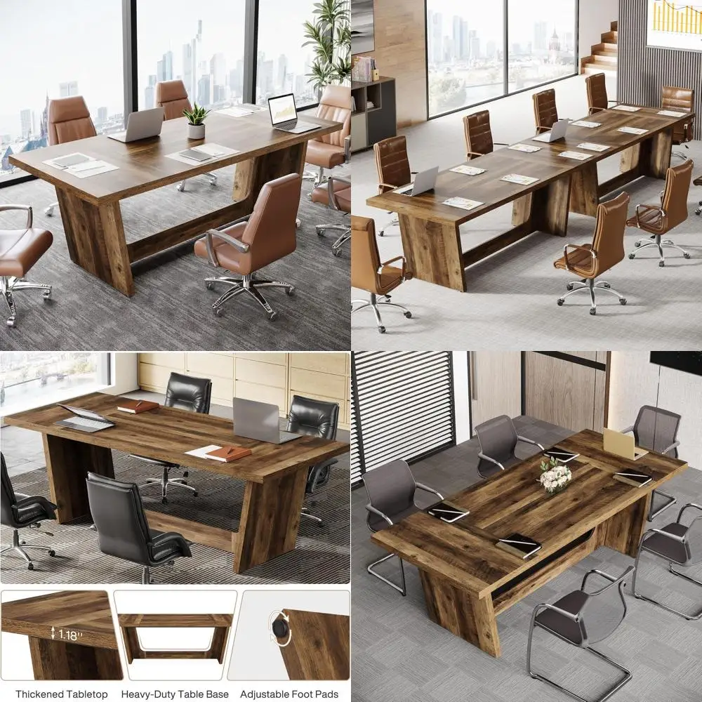 Large Industrial 71 Solid Wood Seminar Table, Sturdy Executive Office Desk in Brown