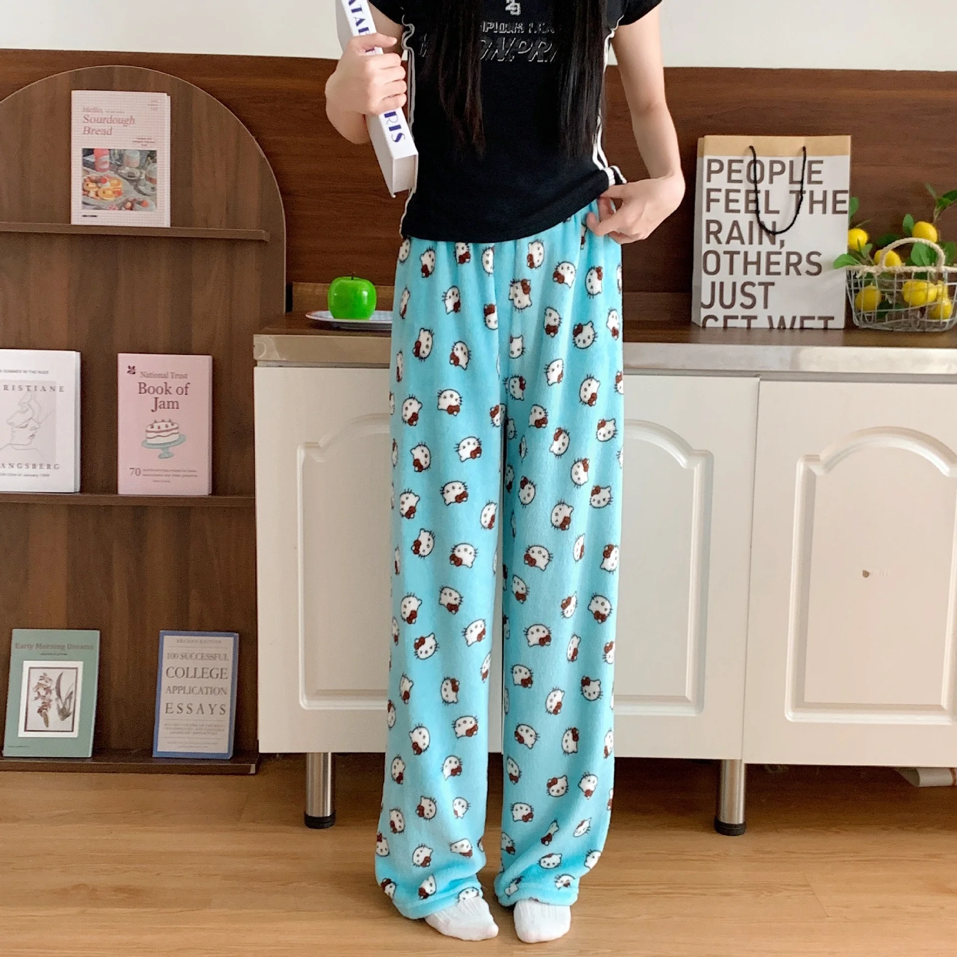 

Y2K Hello Kitty Flannel Pajama Pants Cartoon Anime Print Comfy Loungewear Matching Couples Sleepwear Cute Gift