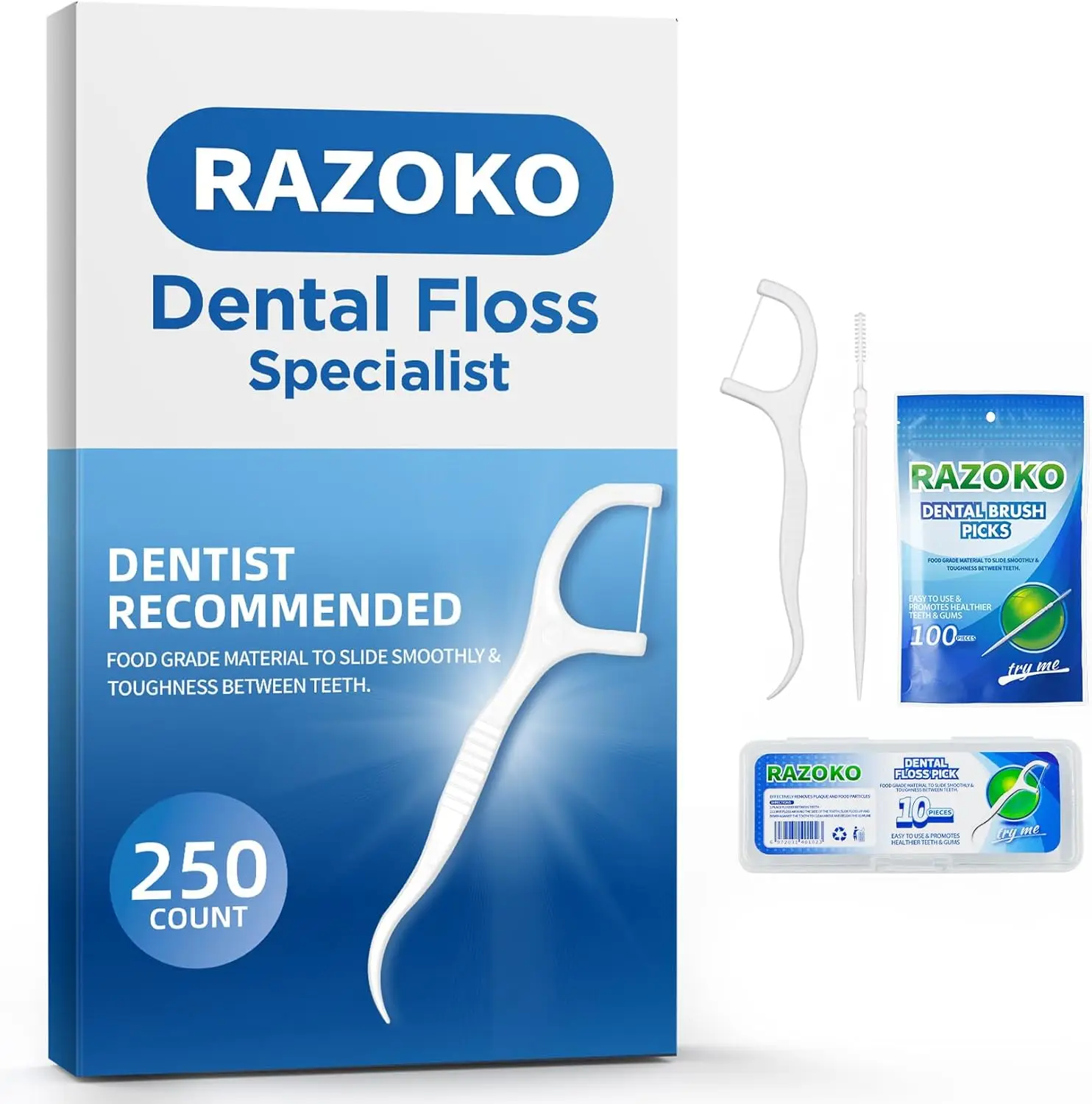 

350 шт. устойчивых к разрывам зубных нитей-флоссеров и межзубных палочек с дорожным футляром - 2-в-1 очистители для зубов для узких промежутков