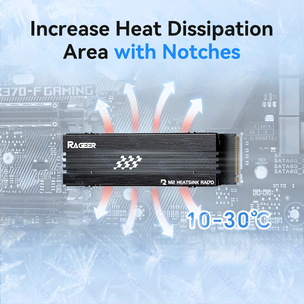 RAGEER M.2 2280 SSD Aluminum Heatsink Double-Sided Heat Sink with Thermal Silicone Pad for PS5/PC M.2 PCIE NVMe SSD M.2 SATA SSD