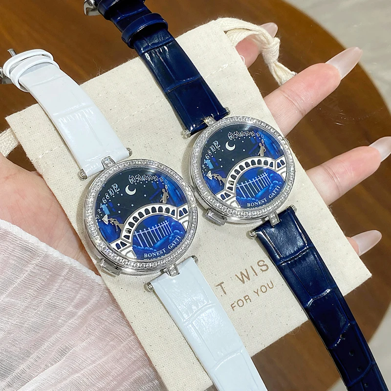 BONEST GATTI Brand 3004 Fashion Quartz Wristwatch Bridge Of Lovers Dial Stainless Steel Case Women's Watch view 4
