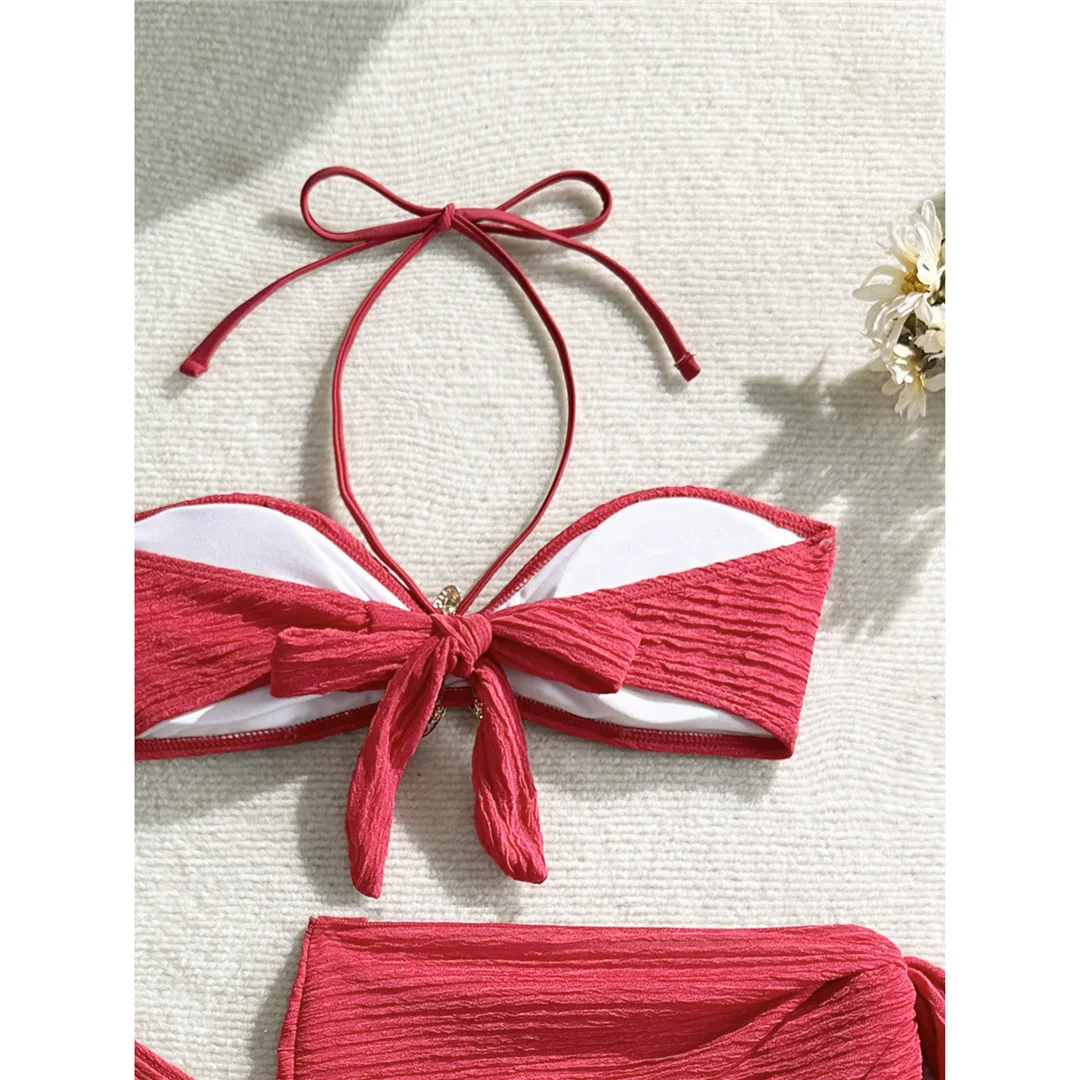 3-teiliges Set mit Sarong, Metallstern-Halterneck-Bikini, Damen-Badeanzug, Damen-Badebekleidung, dreiteiliges Bikini-Set, Badeanzug, Badebekleidung, Schwimmbekleidung V7042 – Detail 30
