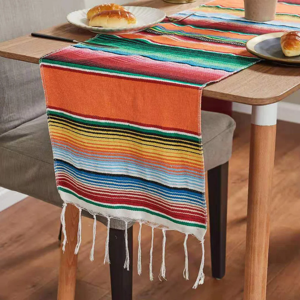 

Mexican Table Runner Rainbow Blanket Cotton Decor Cloth Party Picnic Banquet Home Garden Bar Hotel Elegant Color Design Bohemian