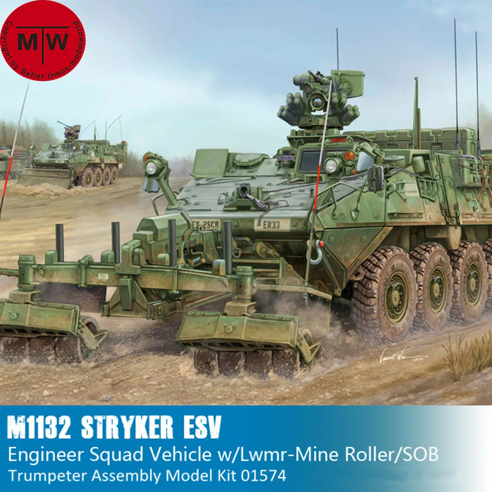 

Trumpeter 01574 1/35 Scale M1132 Stryker Engineer Squad Vehicle w/LWMR-Mine Roller/SOB Military Plastic Assembly Model Kits