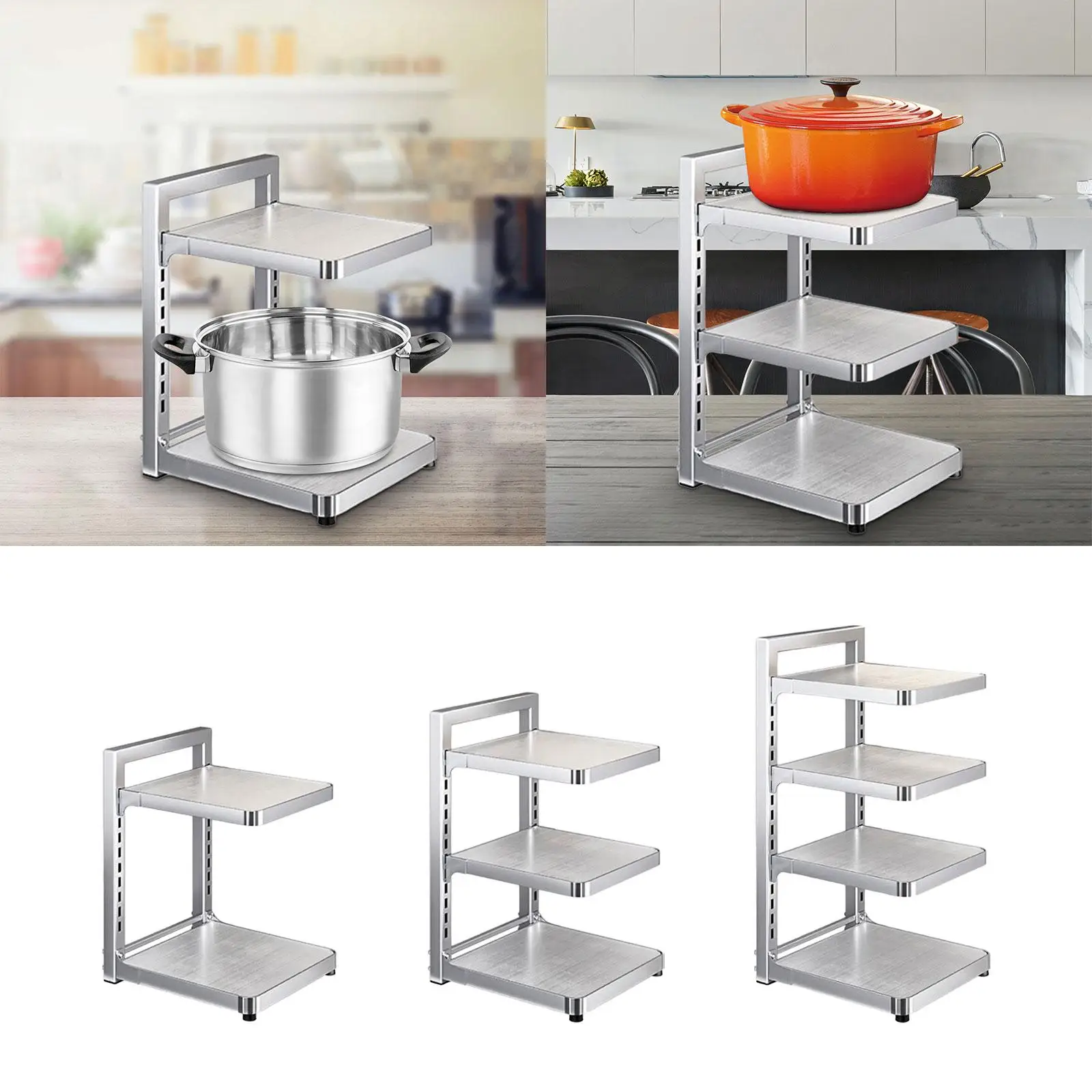 Pot Pan Rack Heavy Duty Reusable Stainless Steel Kitchen Organizer Pots and Pans Organizer Pan Storage Stand for Kitchen Cabinet