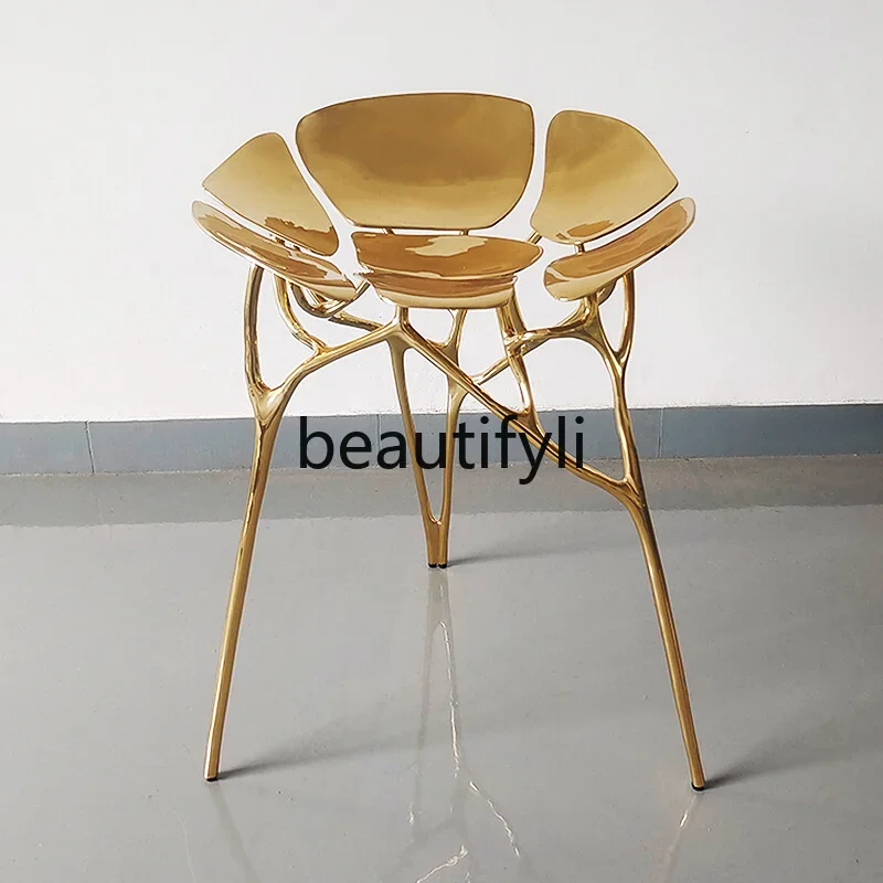 Italian light luxury special-shaped lotus chair villa high-end pure copper dining chair modern decorative ornament art chair