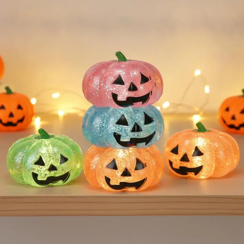 1Pcs Halloween Glitter Pumpkin Squeeze Toy Glow Sequins Filled Stress Ball Slow Rebound Fidget Toy Stress Relief Gift