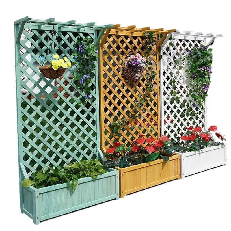 Flower shelf outdoor courtyard with roof outdoor courtyard pastoral solid wood decorative groove grid balcony climbing vine part