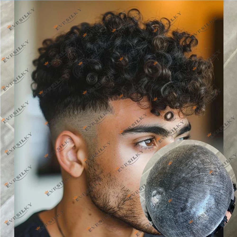 

18 мм афро вьющиеся супер прочные тонкие мужские парики черный коричневый мужской серый полный парик из искусственной кожи капиллярный протез парик система человеческих волос