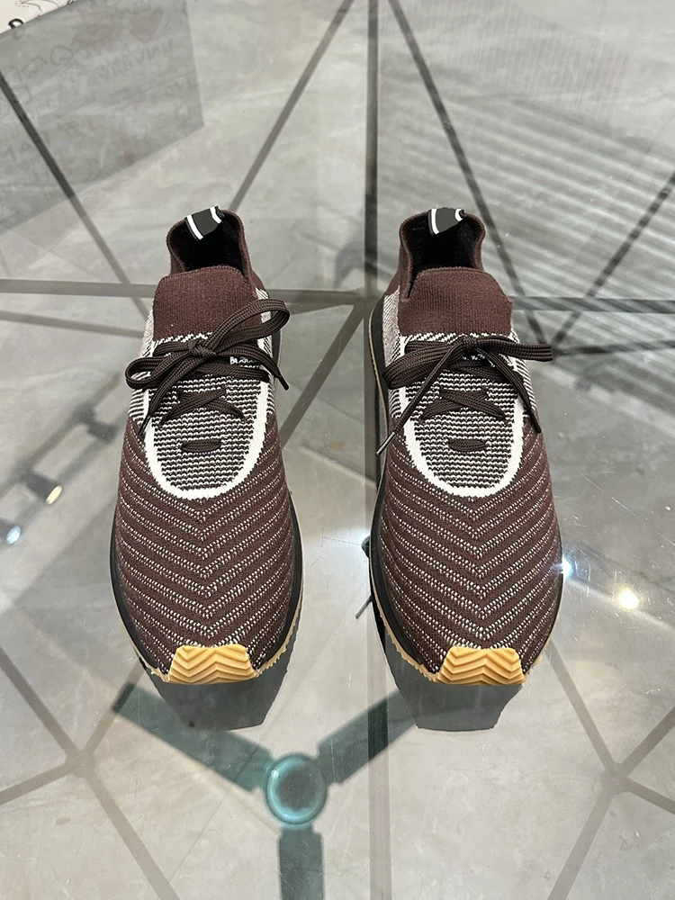 Spring Summer Fashion Russet Brown Vintage Casual Anti-Skid Sock Shoes Men's Round Toe Solid Color Low-top Thick Bottom Shoes