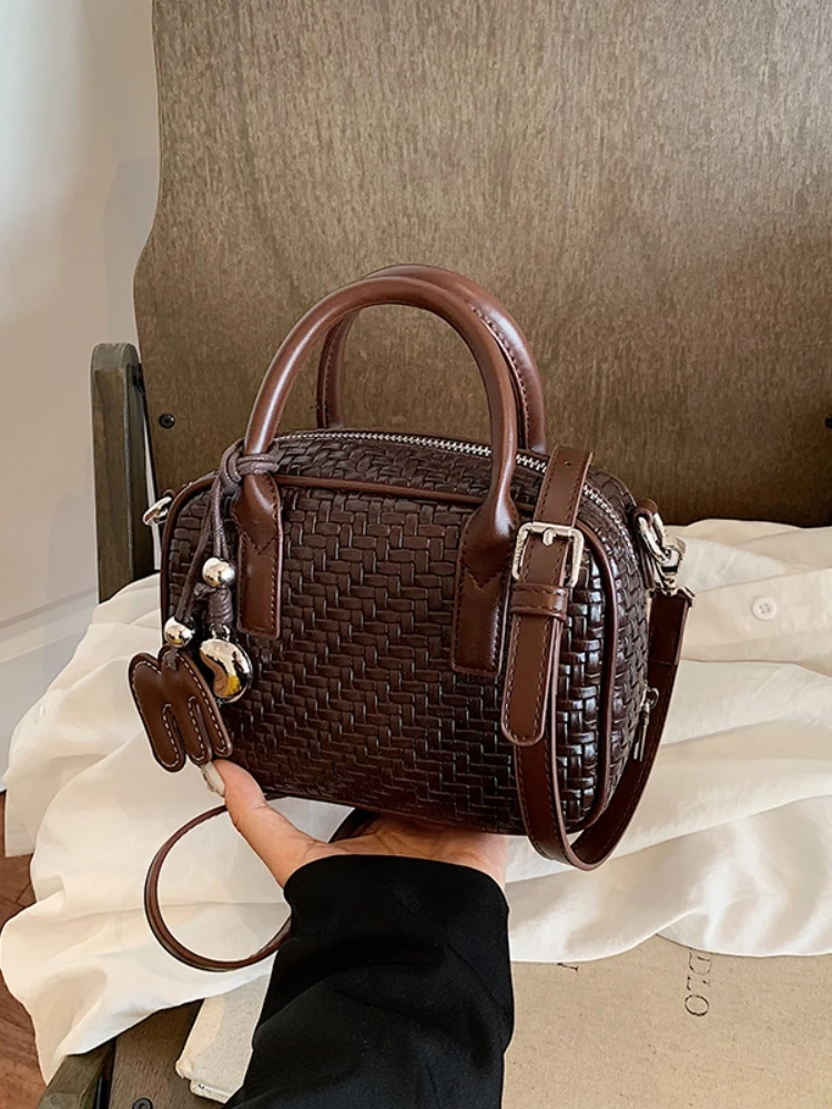 Vintage Bowling Bag Women's Crossbody Pillow Bag Versatile Single Shoulder Slant Carry Bag Soft Polyester  Non-Washable