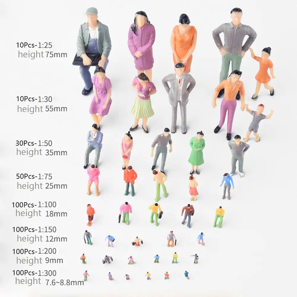 10/30/50Pcs 1:25/1:30/1:50/1:75 Scale Mixed Color Pose Passengers Scale Model People Figures Character Model Plastic People