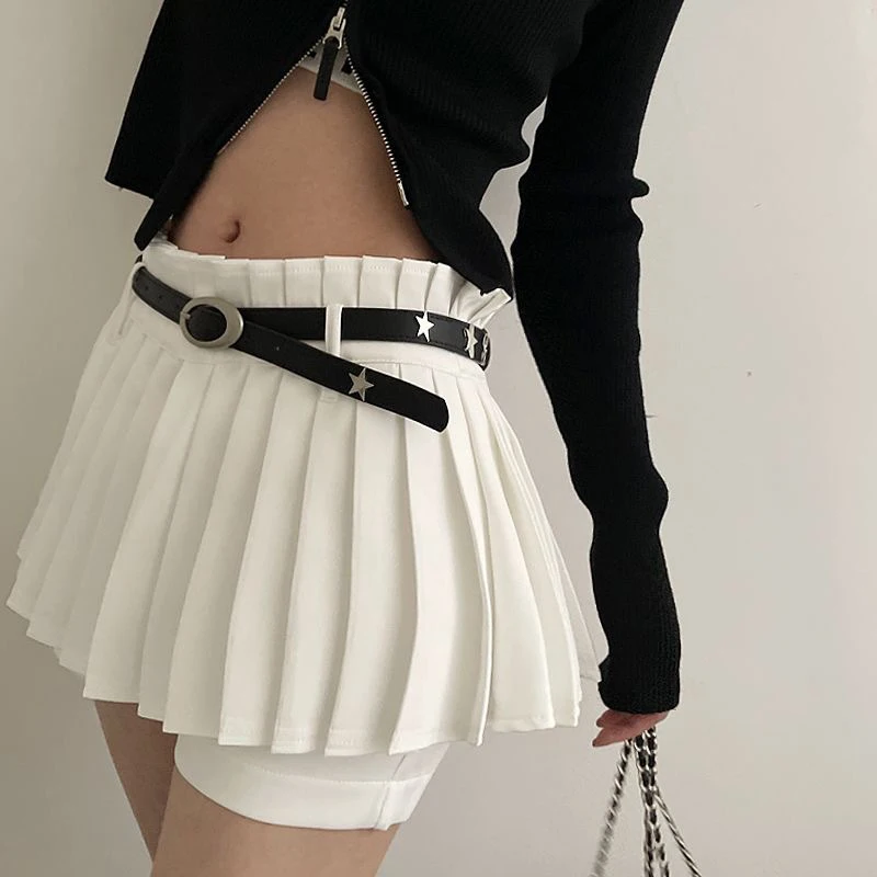 Y2K Women PU Leather Belt Retro Star Moon Decoration Pin Buckle Waistband For Dress Jeans Decoration Waist Strap Accessories