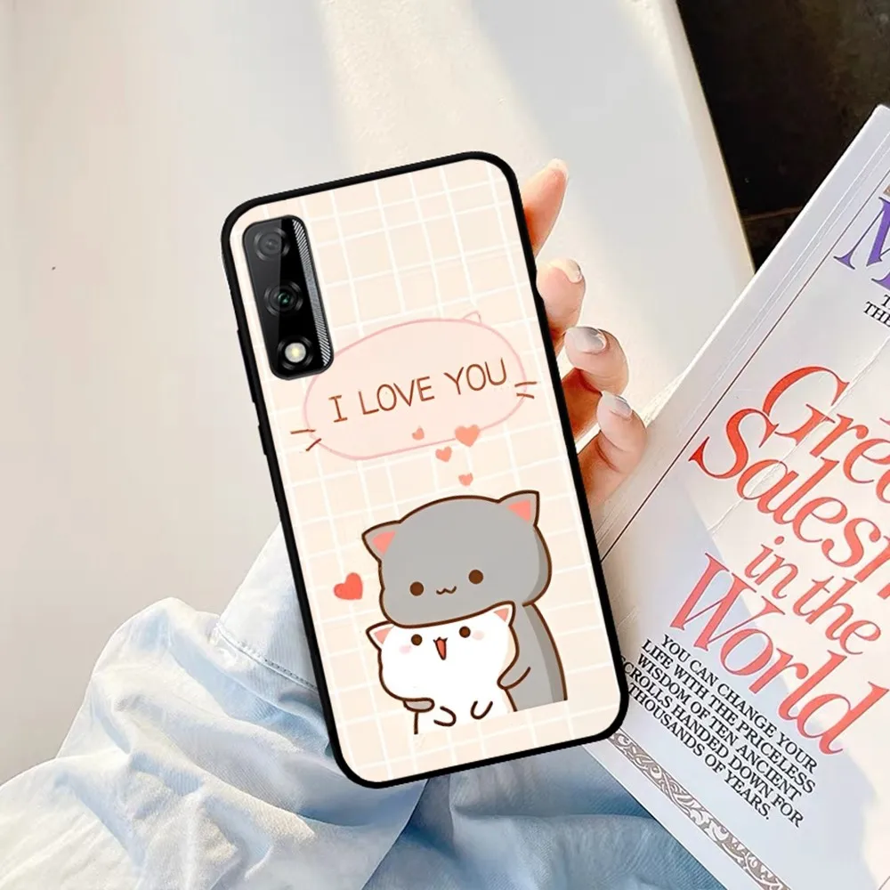 Cartoon Peach Mochi Cat Phone Case For Huawei Y9 6 7 5 Prime Enjoy 7s 7 8 Plus 7a 9e 9plus 8E Lite Psmart Shell