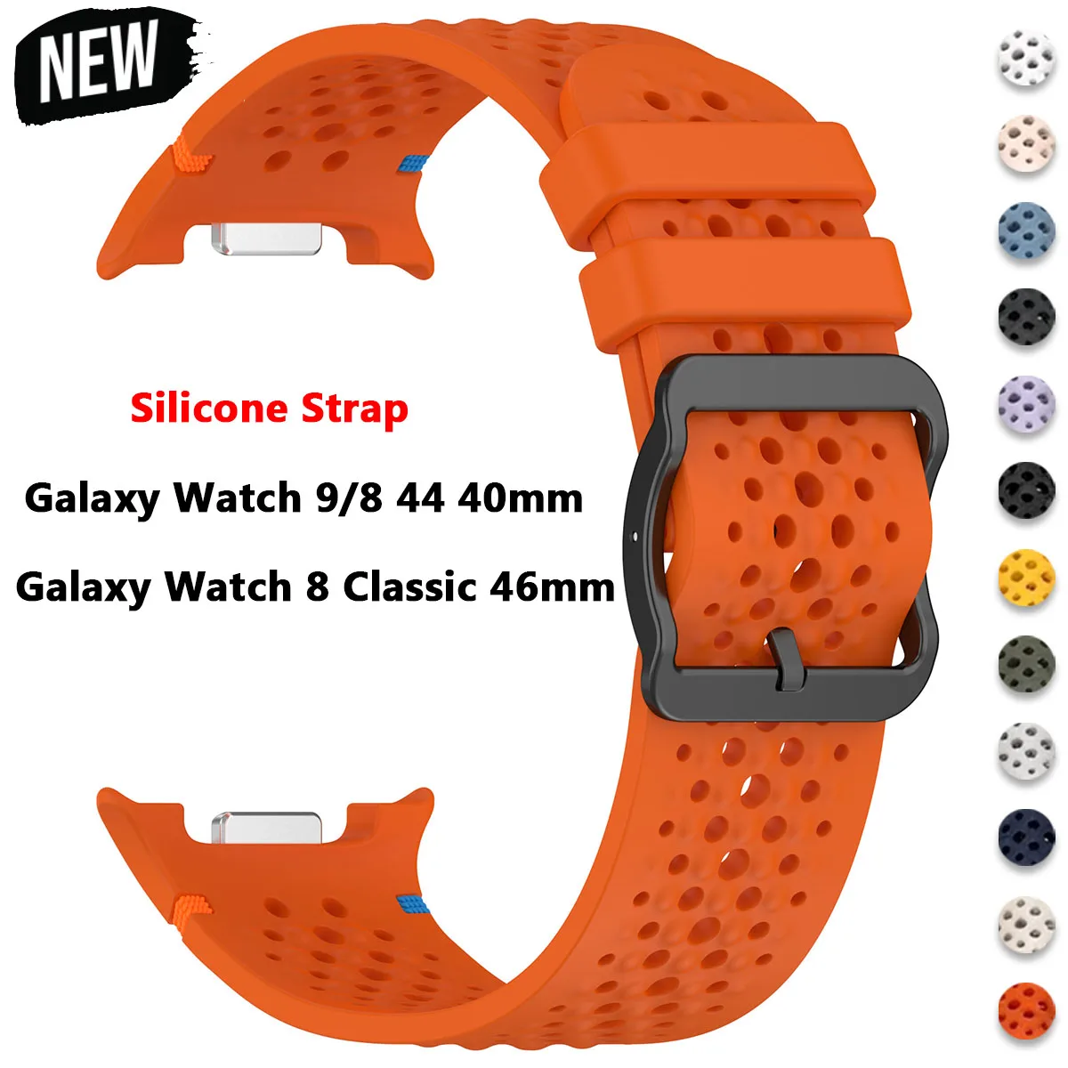 Silicone Strap for Samsung Galaxy Watch 9 8 40mm 44mm 8 Classic 46mm Wristband Breathable Smartwatch Replacement Parts
