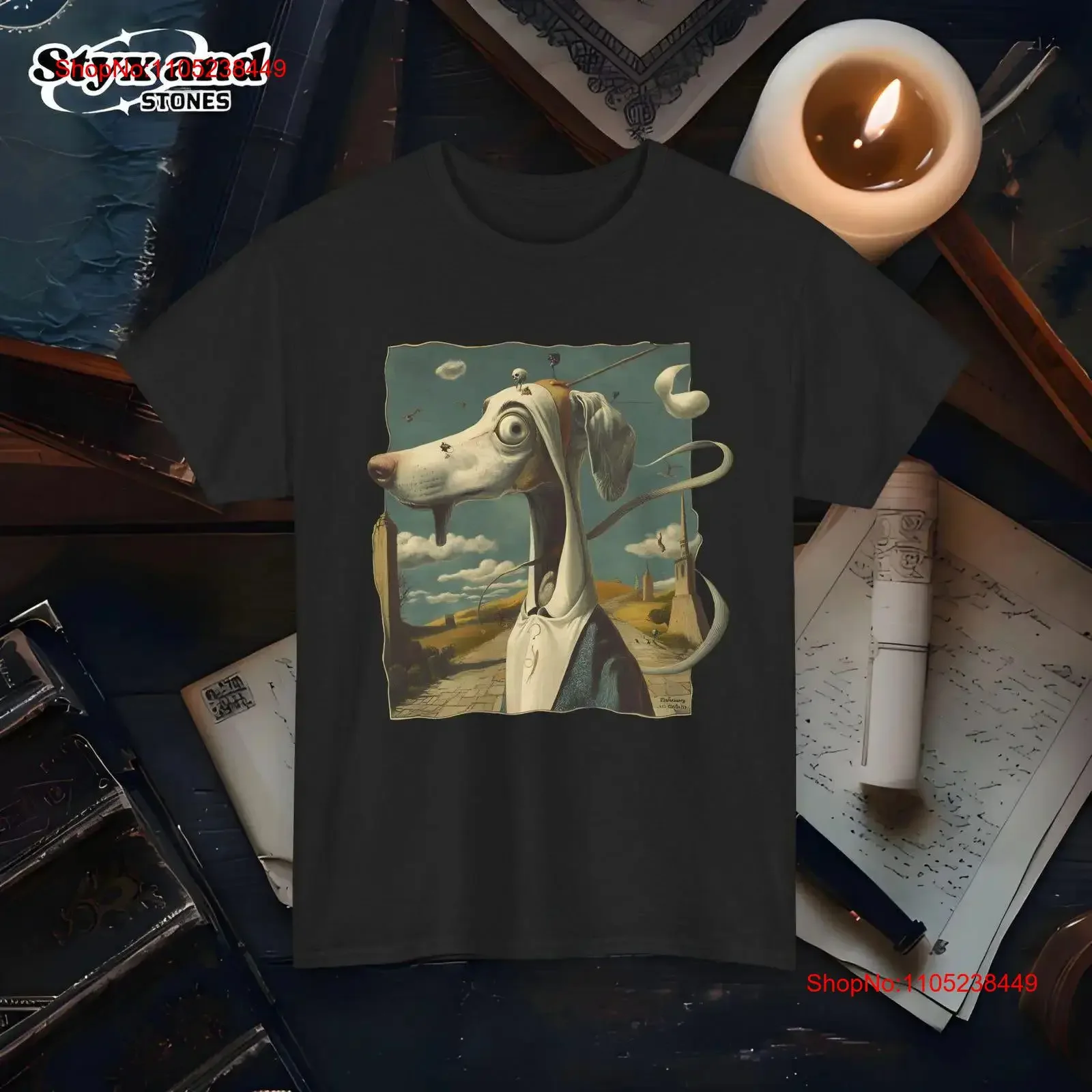 Surrealist Dog Parody Painting Funny Art T Shirt PeT Y2K Iconic Twist Unique Artistic Classic Dali Esque Canine vintage Washed