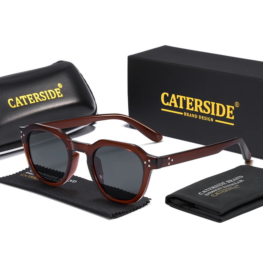 CATERSIDE Retro Polarisierte Sonnenbrille für Herren, ultraleichter TR90-Rahmen, Polygon-Sonnenbrille für Damen, hochwertige Outdoor-Reisebrille