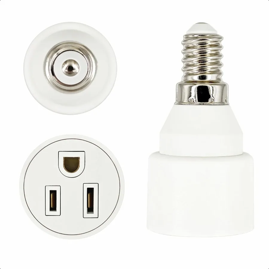 

E14 to US 3Prong Outlet Adapter Light Bulb Socket Converter Polarized Fireproof ABS Compact White Design 2 Pcs Per Pack