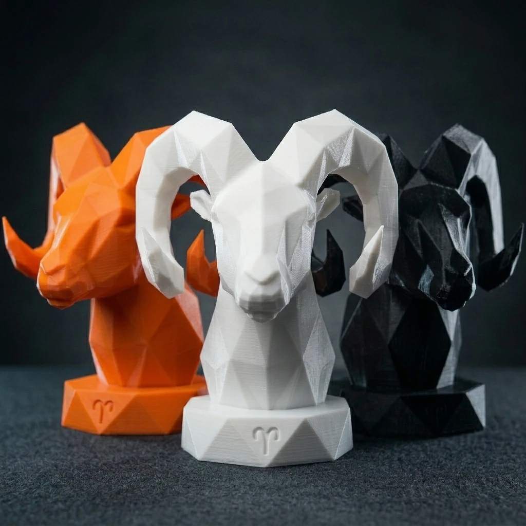 Geometric Aries Ram Statue Low Poly Big Horn Sheep Bust Sculpture 3D Printed Animal Figurine Modern Office Desk Decor Gift