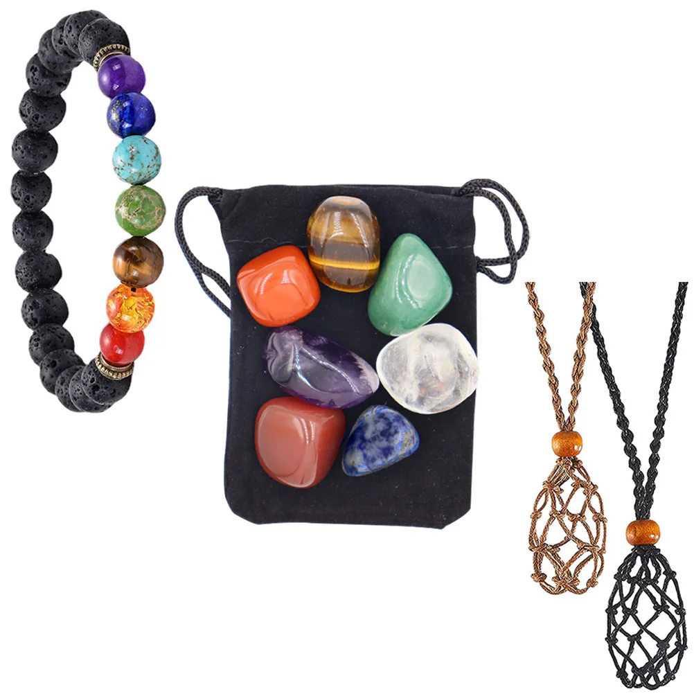 

Yoga Stone Necklaces Natural Crystal Cage Pendant Holder Retro Woven Rope DIY Health Accessory Smooth Comfortable